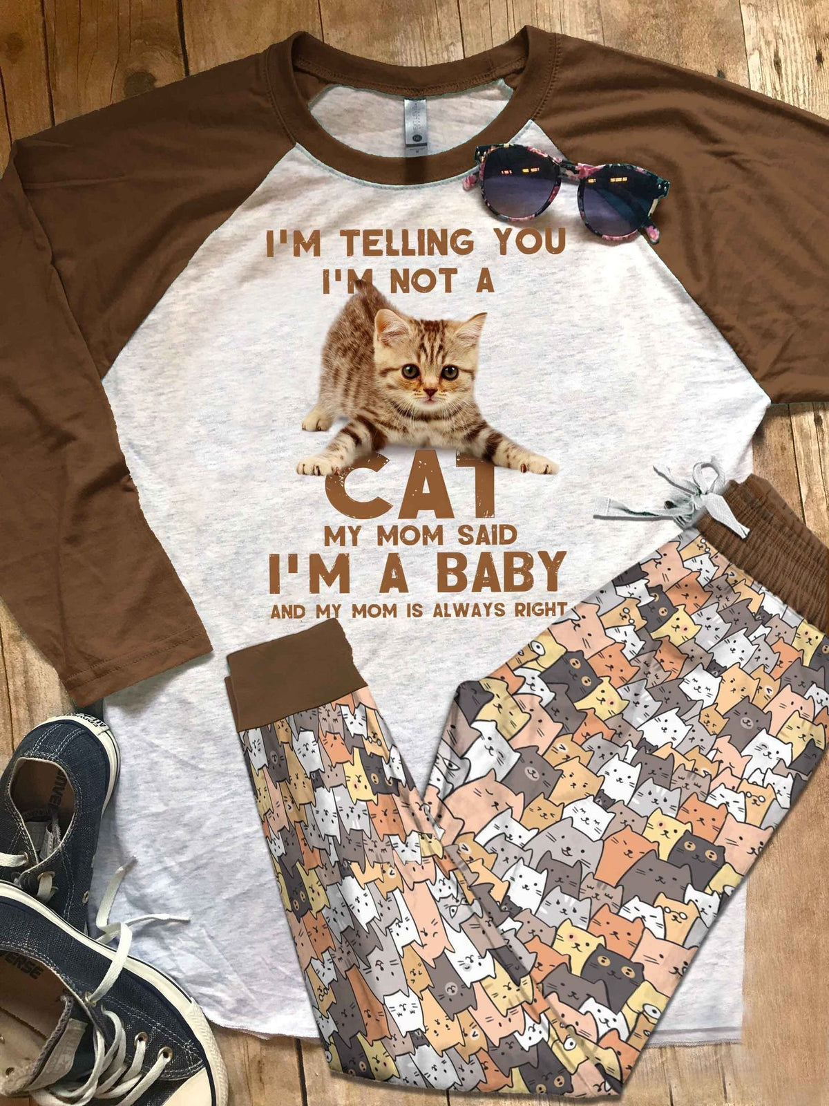 Cat Set I Pajama Set |Sleepwear Pjs Sets | Raglan Shirt Pants Set