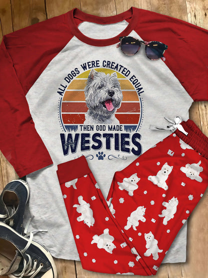 West Highland White Terrier Westie Pajama Set |Sleepwear Pjs Sets | Raglan Shirt Pants Set