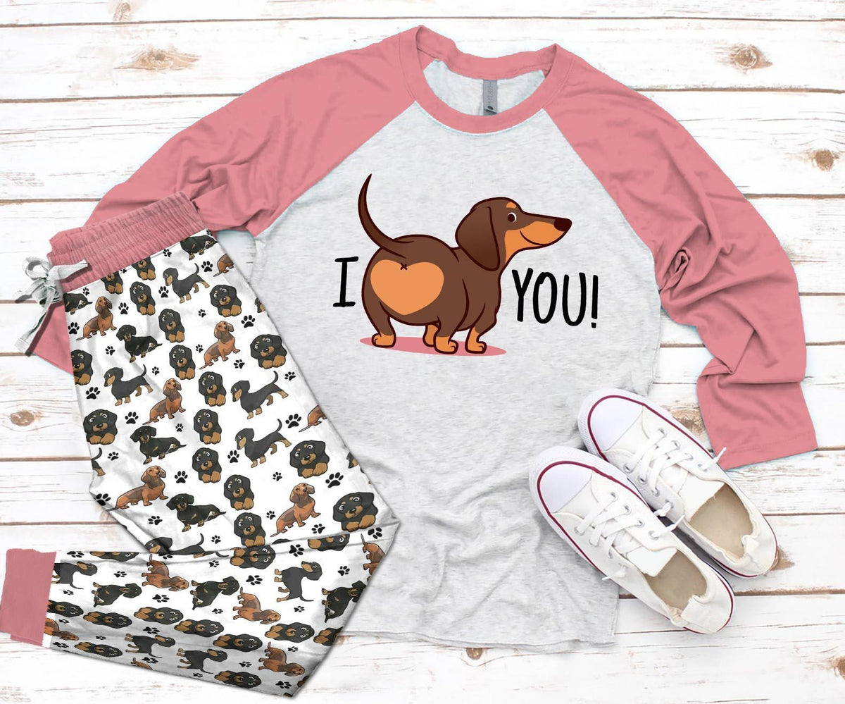 Dachshund Pink High Quality Pajama Set |Sleepwear Pjs Sets | Raglan Shirt Pants Set