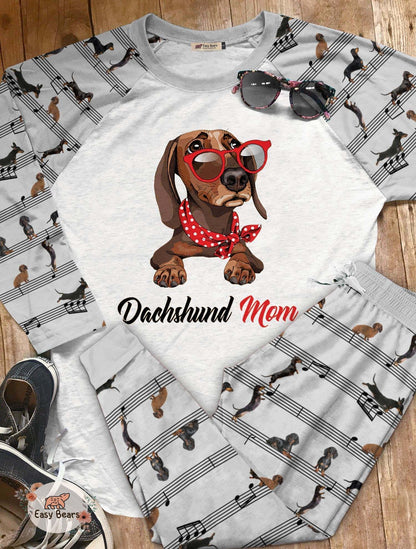 Dachshund Set Dachshund Mom Pajama Set |Sleepwear Pjs Sets | Raglan Shirt Pants Set