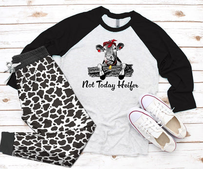 Cow Set Not Today Pajama Set |Sleepwear Pjs Sets | Raglan Shirt Pants Set
