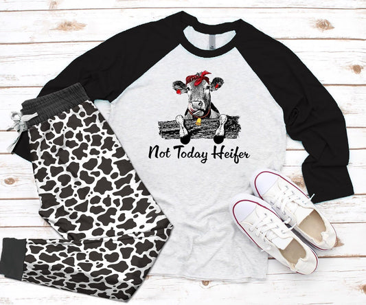 Cow Set Not Today Pajama Set |Sleepwear Pjs Sets | Raglan Shirt Pants Set