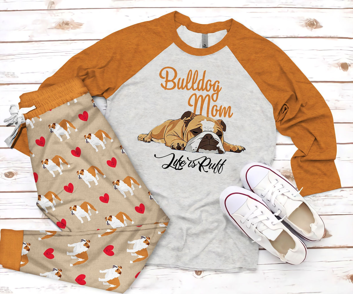 Bulldog Ruff Pajama Set |Sleepwear Pjs Sets | Raglan Shirt Pants Set