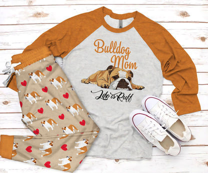 Bulldog Ruff Pajama Set |Sleepwear Pjs Sets | Raglan Shirt Pants Set