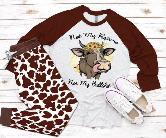 Cow Set Not My Pasture Pajama Set |Sleepwear Pjs Sets | Raglan Shirt Pants Set