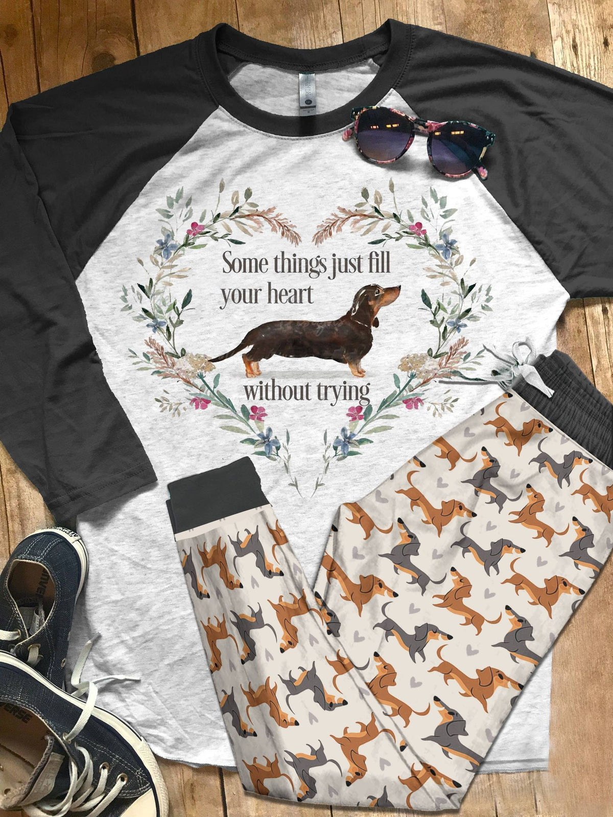 Dachshund Set Dachshund Pajama Set |Sleepwear Pjs Sets | Raglan Shirt Pants Set