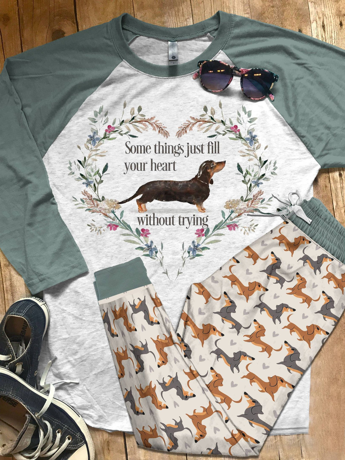 Dachshund Set Dachshund Pajama Set |Sleepwear Pjs Sets | Raglan Shirt Pants Set
