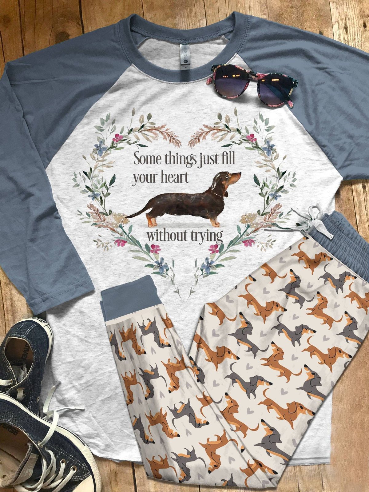 Dachshund Set Dachshund Pajama Set |Sleepwear Pjs Sets | Raglan Shirt Pants Set