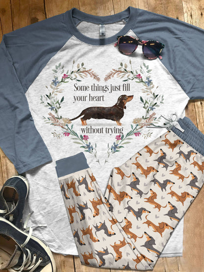 Dachshund Set Dachshund Pajama Set |Sleepwear Pjs Sets | Raglan Shirt Pants Set
