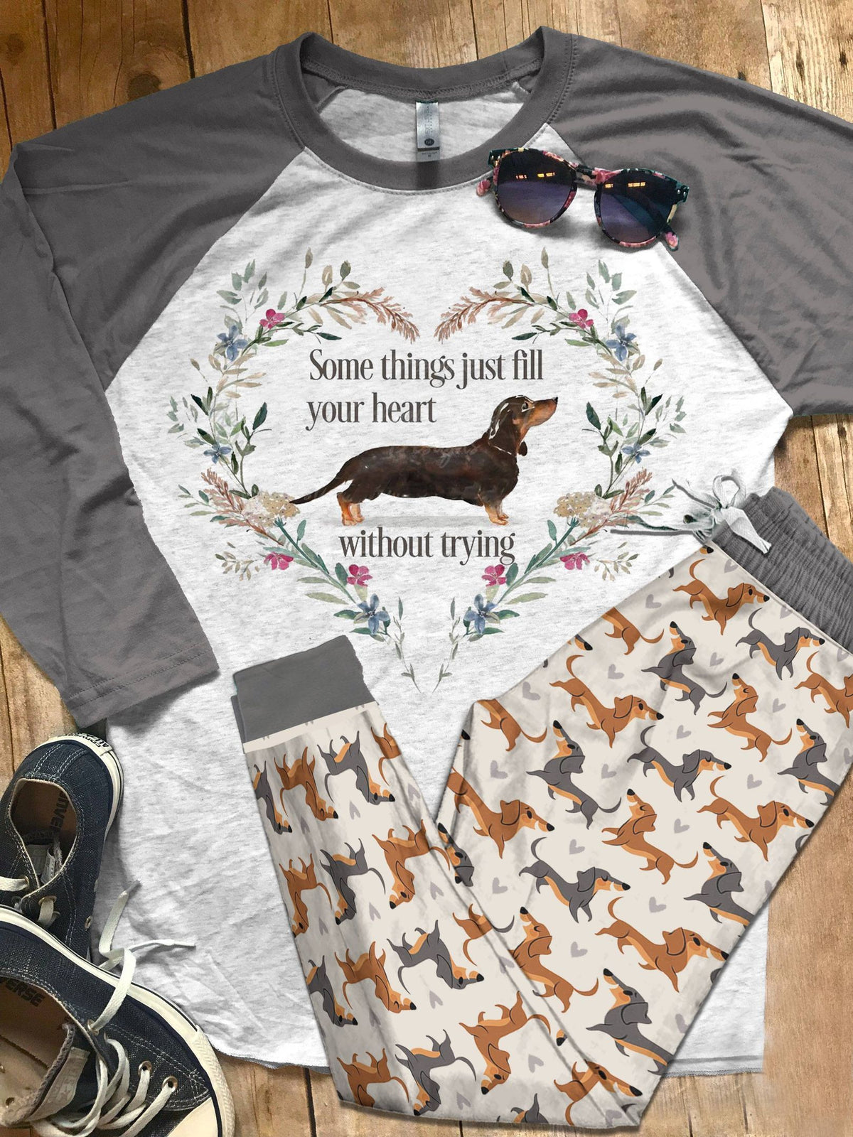Dachshund Set Dachshund Pajama Set |Sleepwear Pjs Sets | Raglan Shirt Pants Set