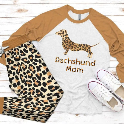 Dachshund Dog Mom Pajama Set |Sleepwear Pjs Sets | Raglan Shirt Pants Set