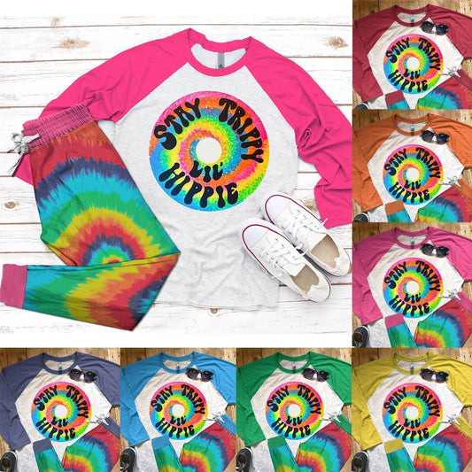 Hippie Pajama Stay Trippy Pajama Set |Sleepwear Pjs Sets | Raglan Shirt Pants Set