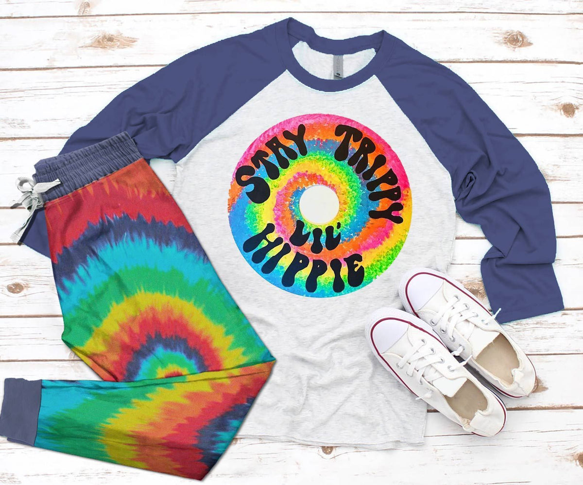 Hippie Pajama Stay Trippy Pajama Set |Sleepwear Pjs Sets | Raglan Shirt Pants Set