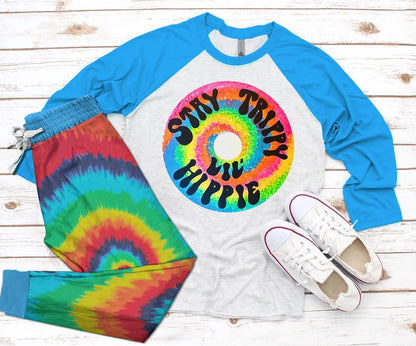 Hippie Pajama Stay Trippy Pajama Set |Sleepwear Pjs Sets | Raglan Shirt Pants Set