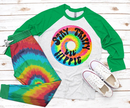 Hippie Pajama Stay Trippy Pajama Set |Sleepwear Pjs Sets | Raglan Shirt Pants Set
