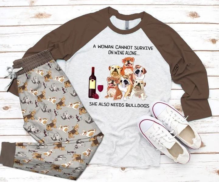 Bulldog Woman Pajama Set |Sleepwear Pjs Sets | Raglan Shirt Pants Set