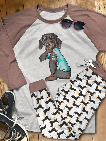 Dachshund Dad Pajama Set |Sleepwear Pjs Sets | Raglan Shirt Pants Set