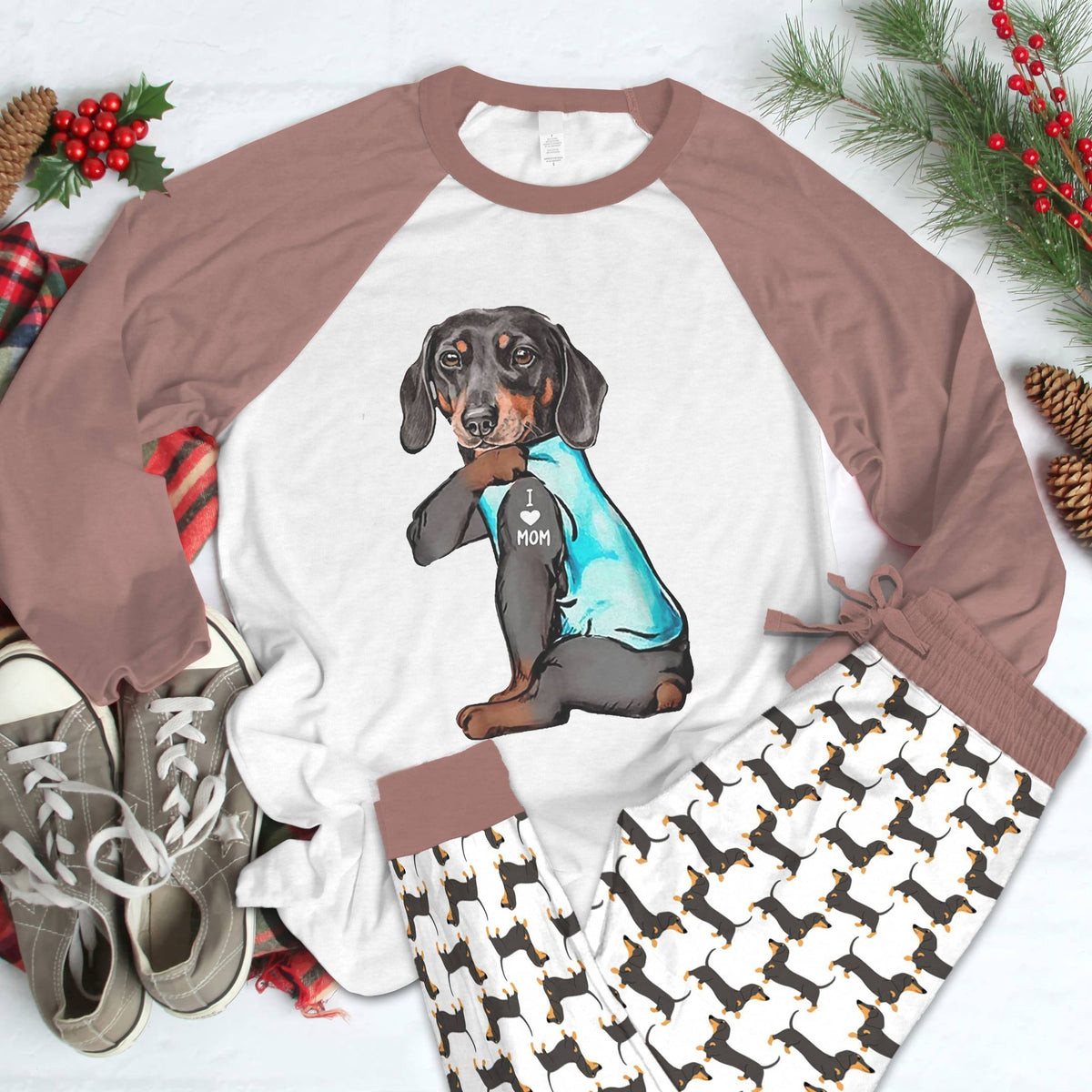 Dachshund Dad Pajama Set |Sleepwear Pjs Sets | Raglan Shirt Pants Set