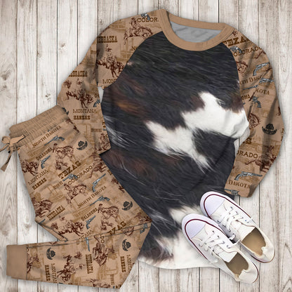 Cowhide Texture Pajama Set |Sleepwear Pjs Sets | Raglan Shirt Pants Set