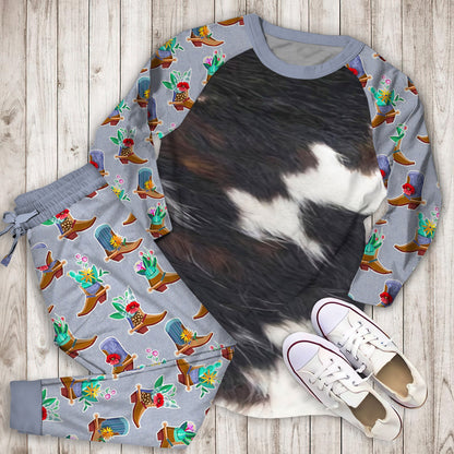 Cowhide Texture Pajama Set |Sleepwear Pjs Sets | Raglan Shirt Pants Set