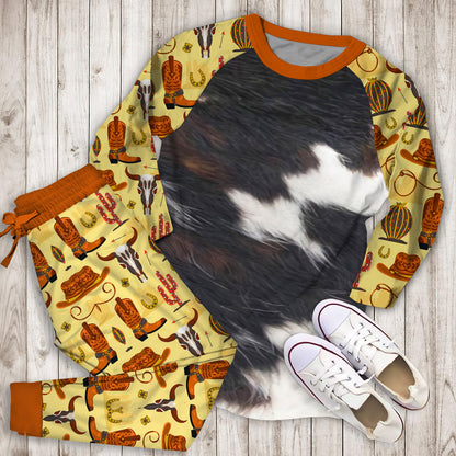 Cowhide Texture Pajama Set |Sleepwear Pjs Sets | Raglan Shirt Pants Set
