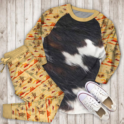 Cowhide Texture Pajama Set |Sleepwear Pjs Sets | Raglan Shirt Pants Set