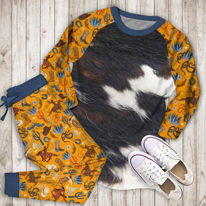 Cowhide Texture Pajama Set |Sleepwear Pjs Sets | Raglan Shirt Pants Set