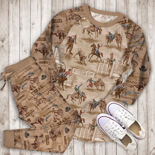 Cowboy Pajama Set | Pajamas | Cotton Sleepwear Sets | Soft Long Sleeve Pjs | Raglan Shirt and Pants Set