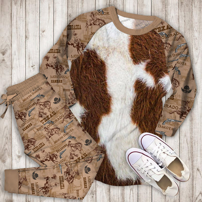 Cowhide Brown Spots Pajama Set |Sleepwear Pjs Sets | Raglan Shirt Pants Set