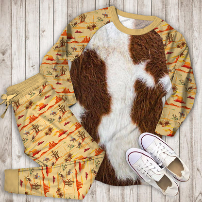 Cowhide Brown Spots Pajama Set |Sleepwear Pjs Sets | Raglan Shirt Pants Set