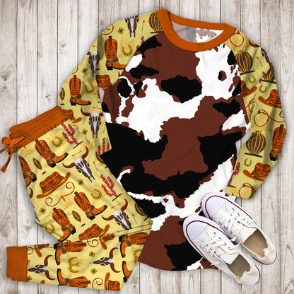 Cowhide Pajama Set |Sleepwear Pjs Sets | Raglan Shirt Pants Set