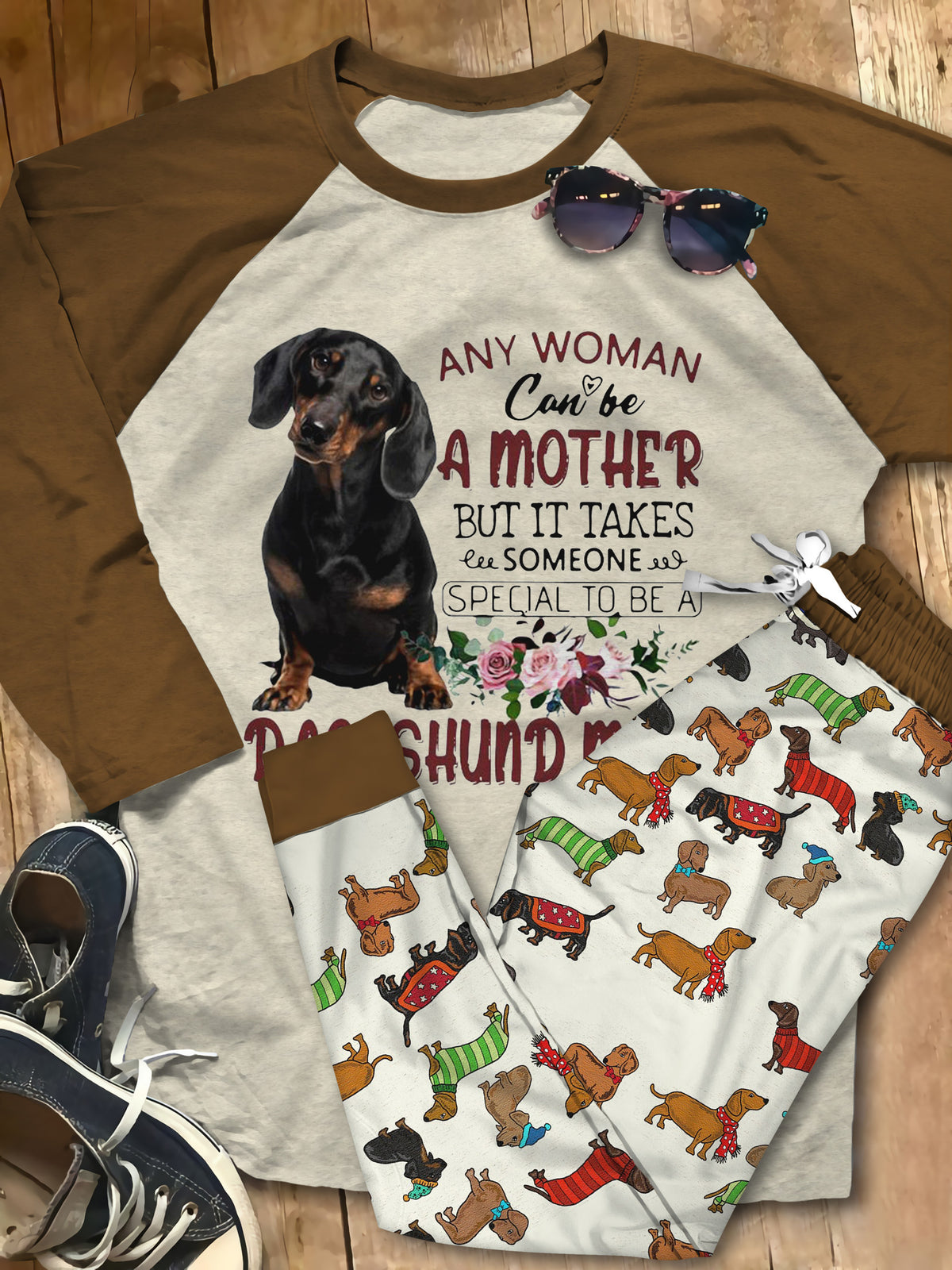 Dachshund Dachshund Mom Pajama Set |Sleepwear Pjs Sets | Raglan Shirt Pants Set