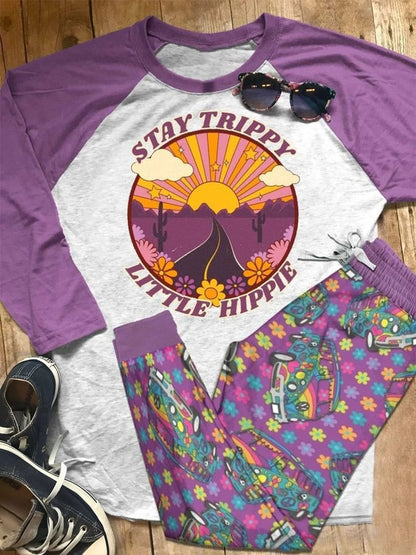 Hippie Little Hippie Aba Pajama Set |Sleepwear Pjs Sets | Raglan Shirt Pants Set