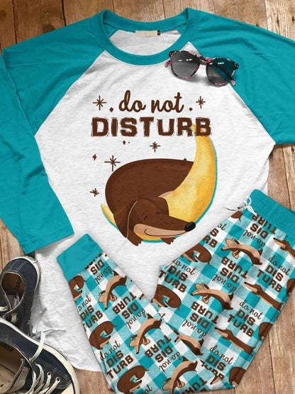 Dachshund Do Not Disturb Dachshund Sleeping Aav Pajama Set |Sleepwear Pjs Sets | Raglan Shirt Pants Set