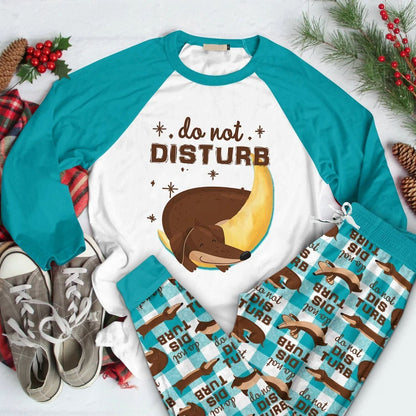 Dachshund Do Not Disturb Dachshund Sleeping Aav Pajama Set |Sleepwear Pjs Sets | Raglan Shirt Pants Set