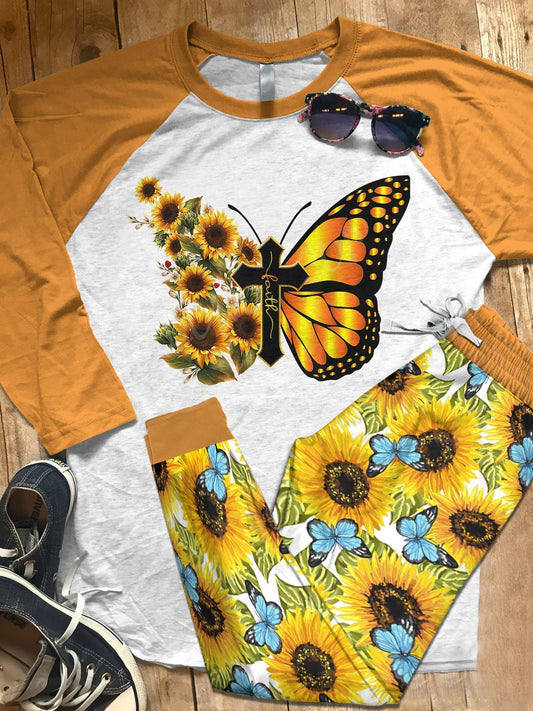 Butterfly Faith Aah Pajama Set |Sleepwear Pjs Sets | Raglan Shirt Pants Set