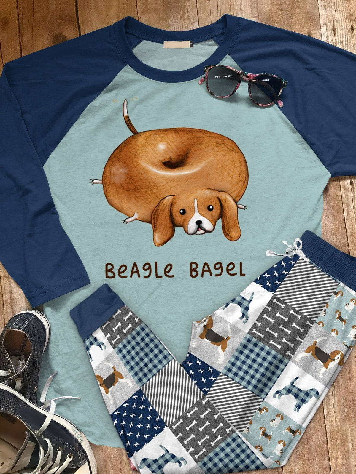Beagle Beagle Bagel Aab Pajama Set |Sleepwear Pjs Sets | Raglan Shirt Pants Set