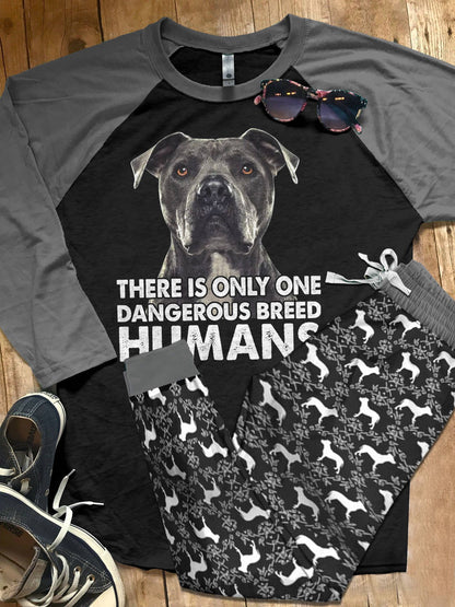 Bulldog Black Pajama Set |Sleepwear Pjs Sets | Raglan Shirt Pants Set