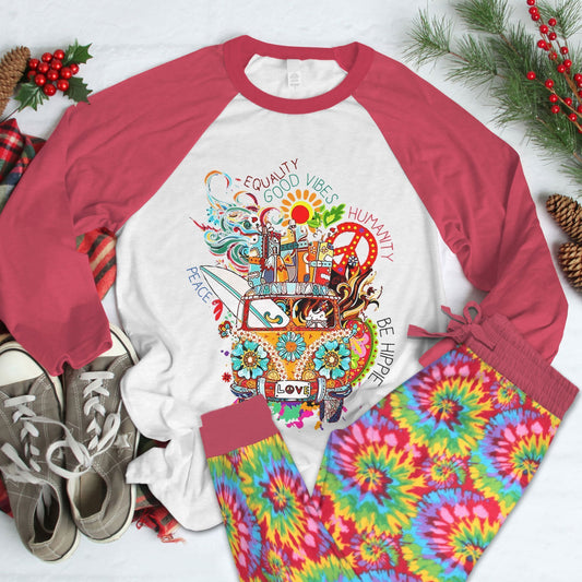Hippie Sogood Pajama Set |Sleepwear Pjs Sets | Raglan Shirt Pants Set