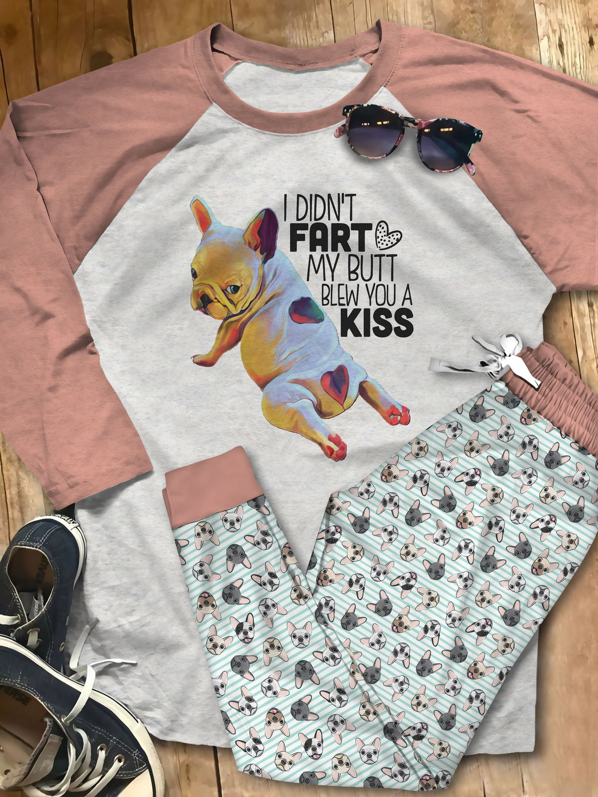 French Bulldog May Baby King Pajama Set |Sleepwear Pjs Sets | Raglan Shirt Pants Set