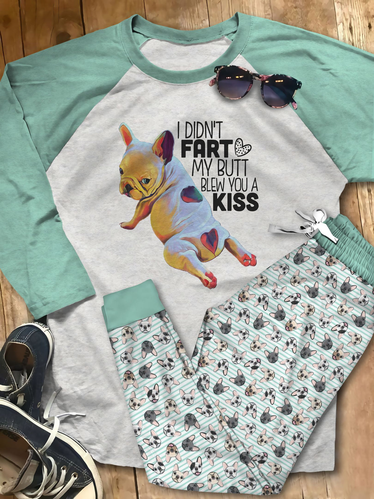 French Bulldog May Baby King Pajama Set |Sleepwear Pjs Sets | Raglan Shirt Pants Set