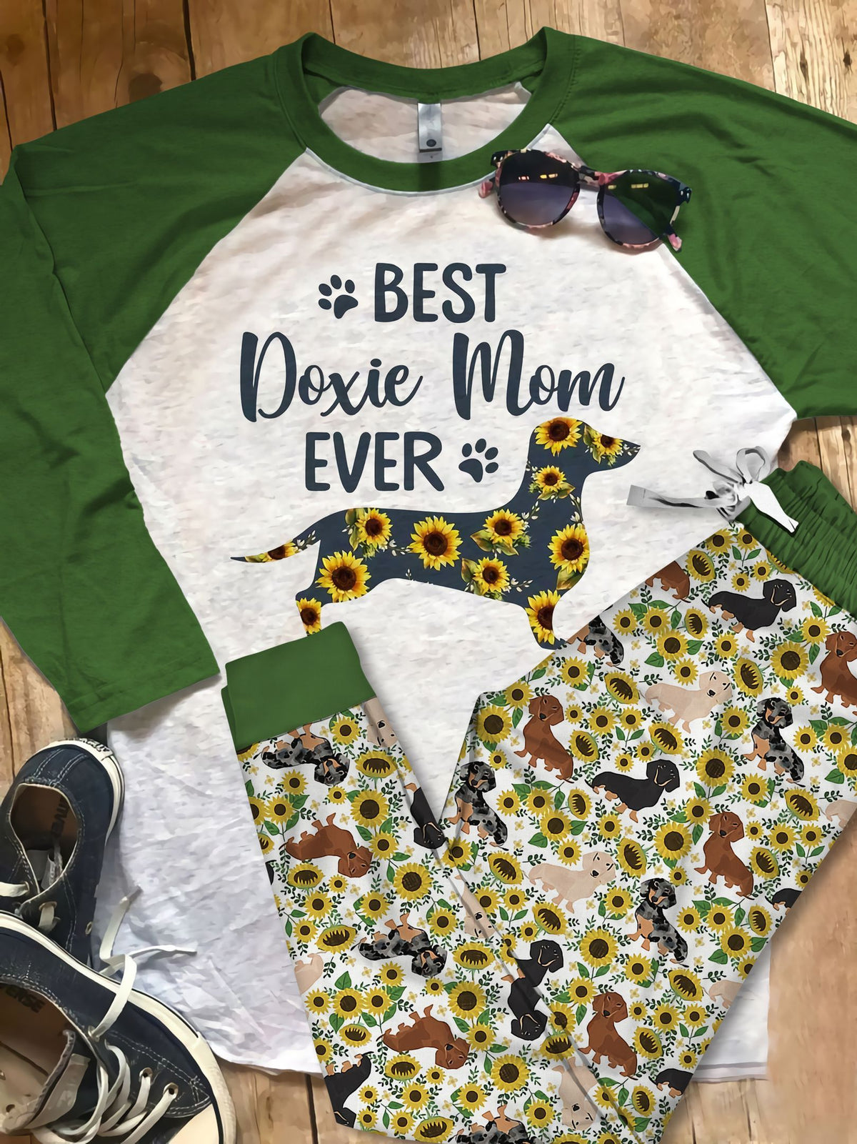 Dachshund Dog Pajama Set |Sleepwear Pjs Sets | Raglan Shirt Pants Set