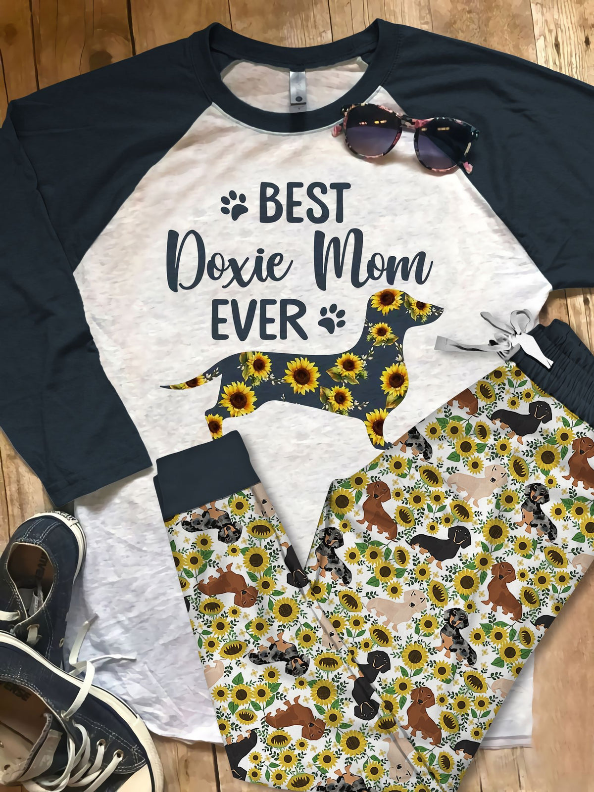 Dachshund Dog Pajama Set |Sleepwear Pjs Sets | Raglan Shirt Pants Set