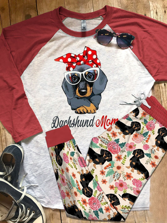 Dachshund Dachshund Mom Pajama Set |Sleepwear Pjs Sets | Raglan Shirt Pants Set