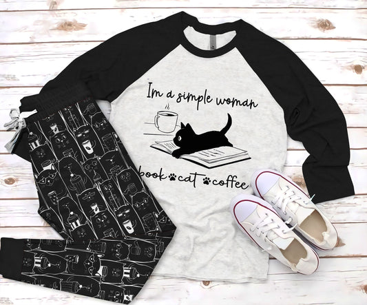Black Cat So Cute Pajama Set |Sleepwear Pjs Sets | Raglan Shirt Pants Set