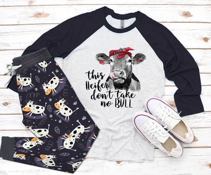 Cow Truth You Pajama Set |Sleepwear Pjs Sets | Raglan Shirt Pants Set