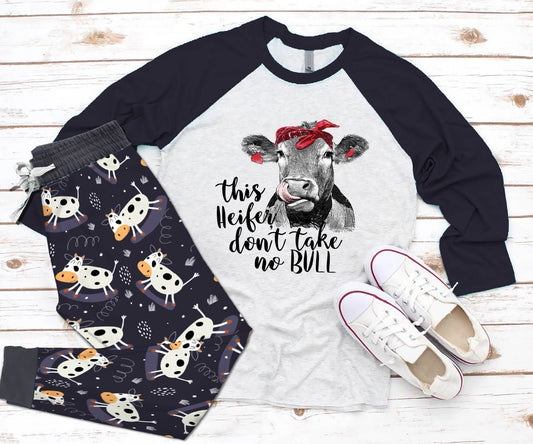 Cow Truth You Pajama Set |Sleepwear Pjs Sets | Raglan Shirt Pants Set