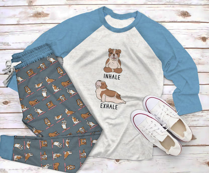 Bulldog Yoga Pajama Set |Sleepwear Pjs Sets | Raglan Shirt Pants Set