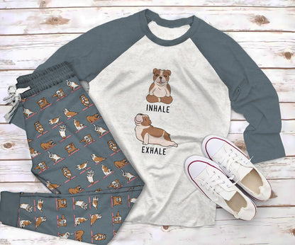 Bulldog Yoga Pajama Set |Sleepwear Pjs Sets | Raglan Shirt Pants Set