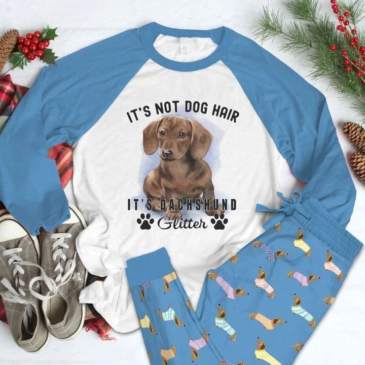 Dachshund Glitter Pajama Set |Sleepwear Pjs Sets | Raglan Shirt Pants Set